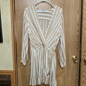 Large blue island beach cover up tan and white